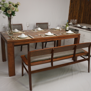 Juego de comedor de grano natural, estética minimalista, nogal oscuro, hecho en Vietnam, diseño sofisticado, elegancia atemporal | SWT505P6 - Product Image 1