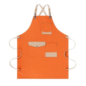 Customized Logo Durable Cotton Fashion Canvas Water Resistant Bib <b>Aprons</b> with 2 Pockets for Men Women - Product Image 2