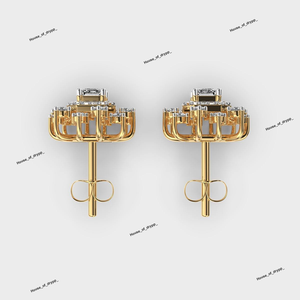 ต่างหูเพชรโมอิสซาไนต์ทรงเหลี่ยมมรกตประดับเงินแท้ 925 พร้อมห่วงประดับเพชรทรงกลม ดีไซน์หรูหราสง่างาม - Product Image 2