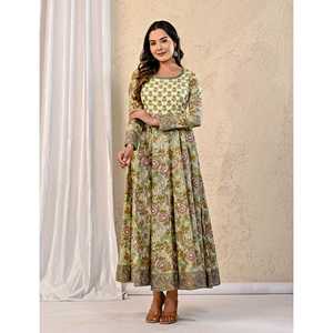 Grey Jaal Printed Cotton Anarkali <b>Dress</b> Casual <b>Boho</b> Style Breathable Free Size <b>for</b> <b>Wedding</b> Parties and Guests - Product Image 6