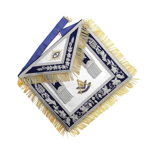 Masonic Past Master Delantal Piel de cordero Oro Plata Bordado en Navy Velvet Masonic Delantal - Product Image 4