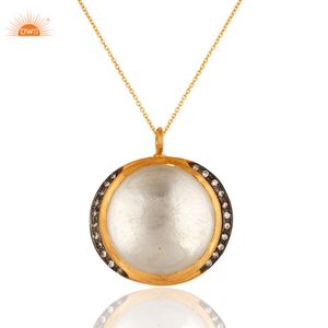 Designer Natural Crystal <b>Quartz</b> Solid 925 Sterling Silver Pendant Necklace 18k Gold Plated Jewelry Supplier - Product Image 3