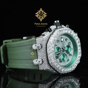 Reloj de Lujo para Hombre con Esfera Redonda de Acero Inoxidable, Correa de Goma Verde, Movimiento Mecánico con Diamantes Moissanite, Estilo Elegante para Uso Diario - Product Image 6
