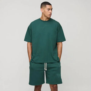 Conjuntos de pantalones cortos y camisetas, chándal extragrande con logotipo personalizado, conjunto doble informal de algodón 100% para hombre - Product Image 1