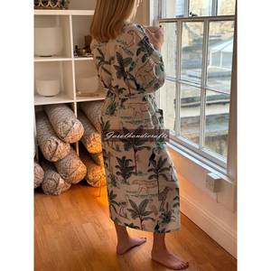 Robe Kimono en Coton Imprimé à la Main, Légère, Motif Floral, Tissu Respirant, ODM pour Usage Domestique, Peignoir de Nuit - Product Image 3