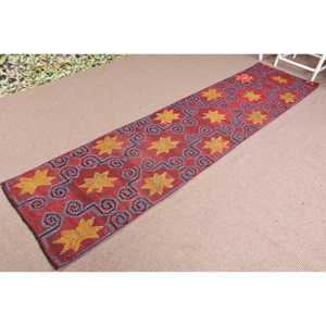 Turkish Rug, <b>Runner</b> 2.5x10.1 ft Vintage Rug, <b>Red</b> Bordered Wool Rug - Product Image 2