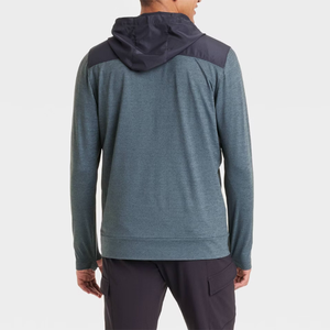 Chaqueta con cremallera de algodón para deportes de invierno personalizable para hombre, Color sólido con sombrero de cuerda y Sudadera con capucha de punto para las estaciones de otoño - Product Image 5