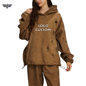 Sudadera con capucha desgastada a mano para mujer, superventas de 2025, diseño de punto de estilo callejero, Color personalizado, temporada de invierno, algodón - Product Image 6