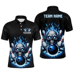 Camiseta Polo Personalizada con Estampado de Llamas, Rayos y Truenos para Equipo de Bolos, para Hombre, con Logotipo Personalizado, 100% Poliéster, Manga Corta - Product Image 5