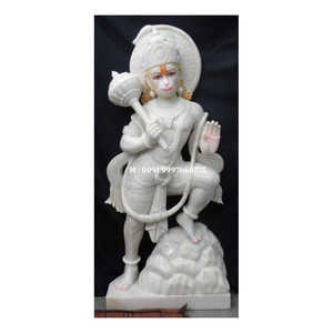 Hermosa estatua de Hanuman de mármol blanco indio en posición de pie, con acabado fino, ídolo único para adoración y decoración del hogar. - Product Image 1