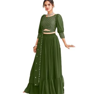 El último diseñador de seda Georgette sintética pura con trabajo de secuencia de bordado Lehenga Choli de Fab Zone - Product Image 1