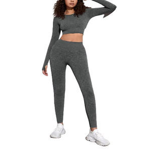 Femmes 2 pièces Gym Fitness ensembles Sexy Yoga Legging & Running Wear solide motif usine personnalisable - Product Image 2