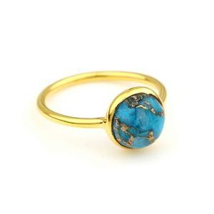 Bague éternelle en argent vermeil plaqué or 925, avec turquoise cuivre bleu Mohave, magnifique cabochon de 10 mm, serti à la main, pour les occasions spéciales - Product Image 2