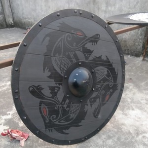 Bouclier médiéval rond en bois Poli Viking Dragon Design Die Cut Technique Offset Printing Craft Viking Knives Shield - Product Image 3