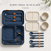 Ensemble de vaisselle portable en PP pour deux personnes, ensemble de pique-nique modulaire avec deux plateaux, bols, couverts pliants pour les repas en voyage