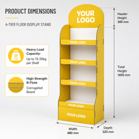 Support d'affichage au sol pliable personnalisé en carton ondulé à 4 niveaux pour supermarché, aliments, collations, boissons