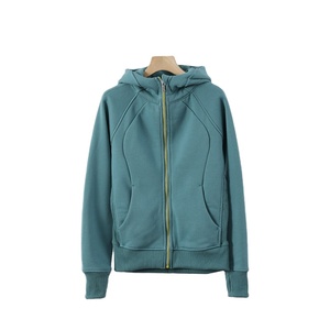 <b>Women's</b> Winter/Autumn Workout Gym Hooded Jacket Custom Front Solid Color Full <b>Zip</b> Loose Outdoor Running Anti-Shrink Printed - Product Image 3