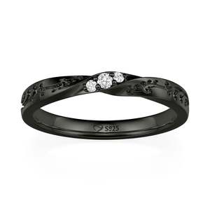 แหวนแต่งงานผู้ชาย Jeulia Black Three Stone ประดับลายเถาวัลย์ ชุบโรเดียมบนทองคำขาว - Product Image 3