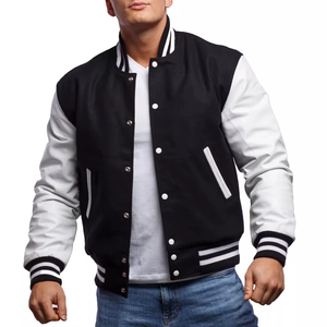 High Quality Men's Letterman Varsity Jacket Genuine Leather Sleeves with <b>Canvas</b> Smart Stylish Winter Wear Viral Ind Design - Product Image 5