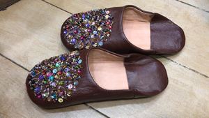 Sandalias de Cuero Genuino Marrón con Cuentas, Punta Abierta, Suaves, para Interiores, para Todas las Temporadas, Pantuflas para Mujer - Product Image 4