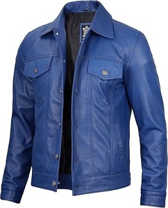 Chaqueta de Cuero para Hombre Mono Riders, Estilo Camionero Vintage, Piel de Cordero Auténtica, Transpirable, Cuello Alto, Cierre de Cremallera, Forro de Piel Sintética - Product Image 4