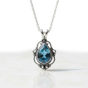 จี้เงินแท้สีบุษราคัมทำด้วยมือพลอยทรงหยดน้ำสไตล์โบฮีเมียนสไตล์วินเทจเครื่องประดับวันเกิดของขวัญสำหรับเธอ - Product Image 1