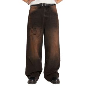 Style Y2K pour veste en cuir et toile imperméable d'hiver unisexe, délavage foncé, déchirée et usée - Product Image 4