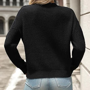 Pull en maille à col rond à manches longues pour femme, décontracté, personnalisable, unique, 100% coton, anti-froissement, respirant, vente en gros - Product Image 2