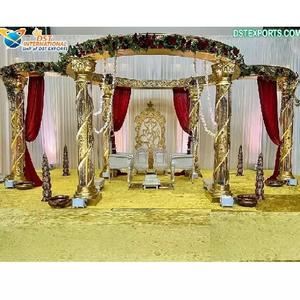 สถานที่จัดงานแต่งงานโบราณ FRP คริสตัล Mandap ที่น่าตื่นตาตื่นใจทองเสาคริสตัลแต่งงาน Mandap ใต้อินเดียแต่งงาน Mandaps - Product Image 1