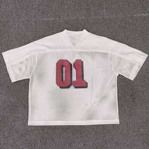 Logo personnalisé col en V T-shirt de sport Boxy T-shirts surdimensionnés Tops courts Vêtements unisexes Polyester Mesh Tops Hommes Dry-fit T Shirt personnalisé - Product Image 2