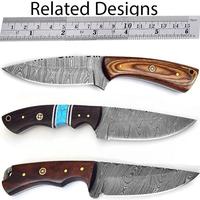 Couteau de survie et de chasse industriel à lame fixe pleine longueur, fait main à Damas, manche en bois, pour bushcraft et camping, OEM de haute qualité