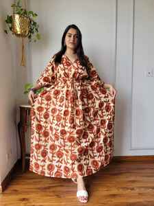 Robe caftan Boho en coton sur mesure, col en V, imprimés ethniques, style d'été formel pour boutiques, revendeurs de vêtements, taille réglable - Product Image 6
