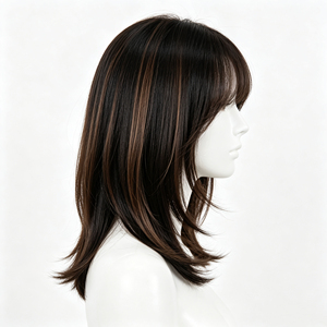 Peluca de Cabello Sintético Liso Marrón, Resistente al Calor, Sin Pegamento, Estilo Bob Corto con Flequillo para Uso Diario y Cosplay - Product Image 3
