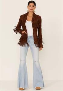 Nouveautés Veste en daim d'agneau à franges avec logo personnalisé Veste de cow-boy western pour femmes Veste courte pour femmes pour moto - Product Image 4