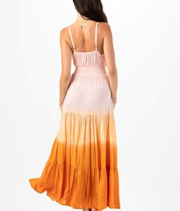 Vêtements pour femmes Rayon Multi Ombre Tie-Dye Robe sans manches Beach Party Summer Wear Bouton Décoration Robe d'été Smoky Belt - Product Image 3
