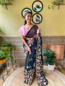 Georgette-ropa de fiesta de boda de diseño de calidad superior, una sola hora, lista para usar, blusa Saree con cinturón, fabricante - Product Image 6