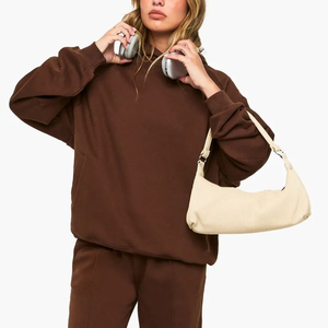 Femmes solide 100% coton écologique léger surdimensionné à capuche goutte épaule à capuche impression de Logo sur mesure Streetwear - Product Image 3