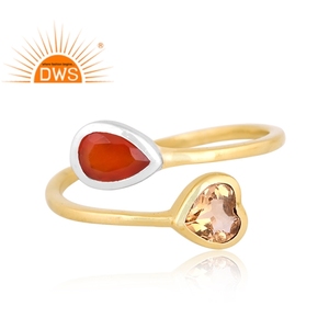 Best Selling <b>Sterling</b> <b>Silver</b> 18K Gold Plated Natural Red Onyx & Citrine Gemstone <b>Adjustable</b> <b>Ring</b> Demi Fine Jewelry Manufacturer - Product Image 2