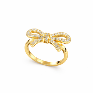 Anillo de Diamantes de Laboratorio con Diseño de Lazo, Chapado en Oro Puro de 14K o Plata de Ley, con Diamantes Engastados en Pavé, Regalo de Cumpleaños para Ella - Product Image 1