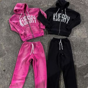 Conjunto de Sudadera con Capucha y Pantalones Deportivos de 2 Piezas, Diseño Ligero con Logotipo Personalizado, Lavado Ácido Desgastado, Estilo Casual de Invierno para Hombre - Product Image 2