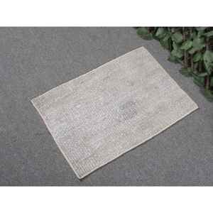 Alfombra Turca Vintage, Alfombra de Lana a Cuadros Gris y Blanca de 1.4x2.1 pies - Product Image 2