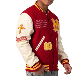 Chaqueta Varsity Unisex Estilo Western, Cuerpo de Lana, Mangas de Cuero, Cuello Redondo, Parches Vaqueros, Bordado con Diseños, Chaqueta Bomber - Product Image 3