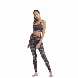 Entraînement pour femmes 2 pièces côtelé sans couture taille haute Yoga Leggings ensembles gym porter Yoga ensemble pour le Fitness - Product Image 1
