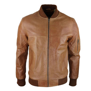Chaqueta de Cuero para Hombre de Alta Calidad al por Mayor, Estilo Bomber, con Cuello Alto, Logotipo Frontal, Transpirable, 100% Cuero, para Venta en Línea - Product Image 1