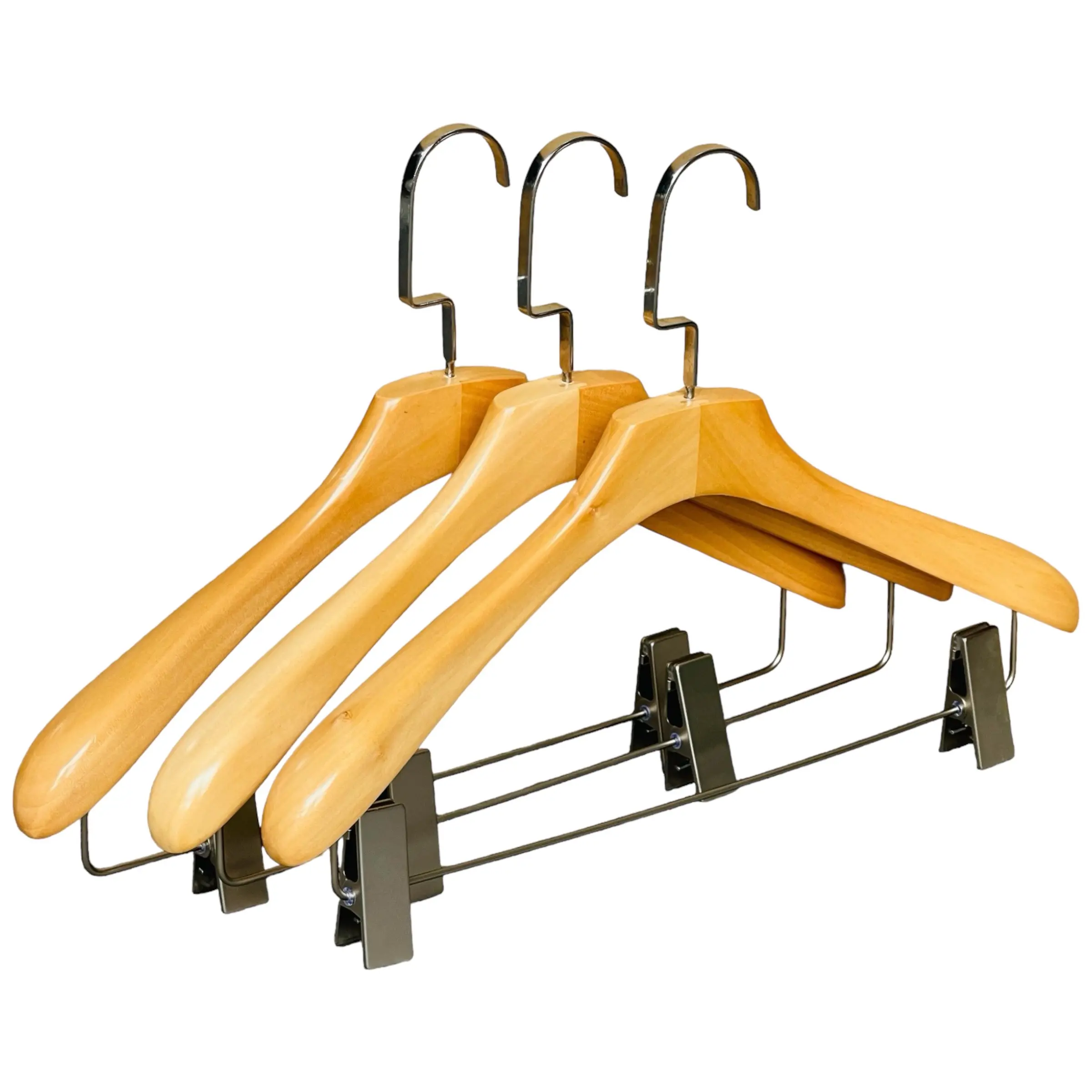 Hot Sales Nature Color Material Wood Wooden Hangers For Clothes wooden Hangers With Clips For Hotel Vietnamese Manufacturer