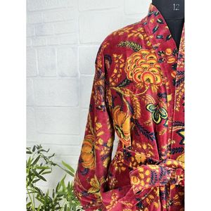 Robe de chambre unisexe de luxe en velours, élégante, Ikat Grn Malibu Blulich, Kimono reversable doublé de soie, pour automne-hiver - Product Image 4