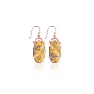 Pendiente de piedras preciosas de forma ovalada de jaspe de abejorro de Latón chapado en oro rosa, pendientes personalizados, regalo de joyería bohemio para mujer - Product Image 1