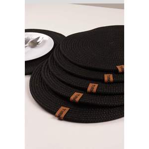 American Luxury Service 6-Piece Jute Placemat Bridal Set Knitted Plate <b>Coasters</b> Serving Plate Grey/<b>Black</b> Elegant Place Mats - Product Image 5