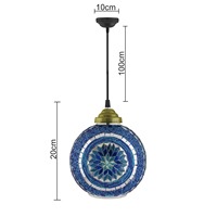 Lustre suspendu rond indien en mosaïque bleue, luminaire artisanal en verre, lanterne décorative