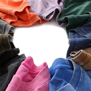 Lavage à l'acide 100% coton impression broderie 230gsm coton lourd uni blanc unisexe hommes femmes T-shirt pour hommes - Product Image 6